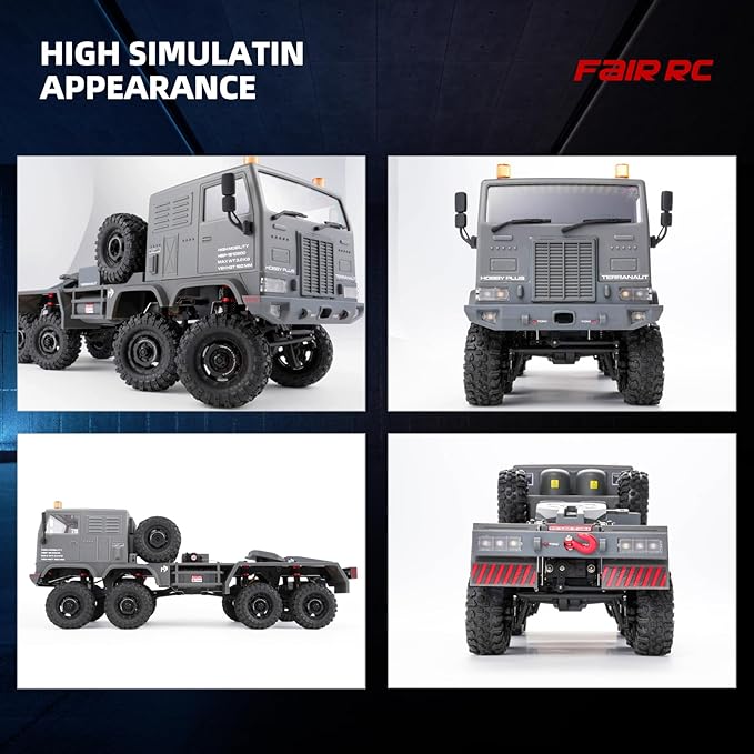 1/18 CR18P Terranaut 8x8 RC Crawler 8WD Rock Truck with Active-AWS All-Wheel Steering 2-Speed Transmission Remote Winch &amp Portal Axles Metal Gears Off-Road RC Car for Adults Collectors (Gray)