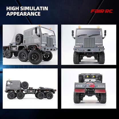 1/18 CR18P Terranaut 8x8 RC Crawler 8WD Rock Truck with Active-AWS All-Wheel Steering 2-Speed Transmission Remote Winch &amp Portal Axles Metal Gears Off-Road RC Car for Adults Collectors (Gray)