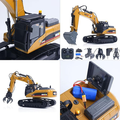 TOUCAN RC HOBBY US in Stock 1/14 Metal Excavator Model HUINA New Upgrade 580 Engineering Vehicle Electric Ball Grabber 360 Rotating Shear Claw Sound Lights for Ages 14+ Gift