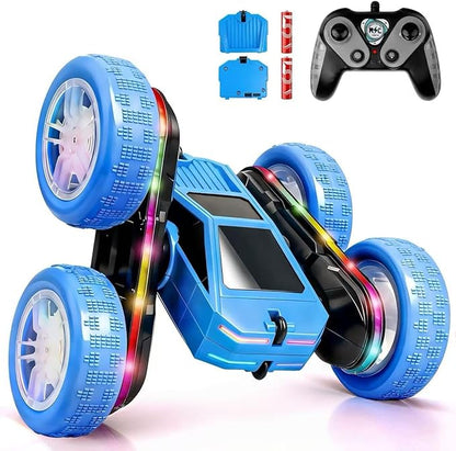 Remote Control Car Rc Cars Stunt RC Crawler Toys 4WD 360° Rotating with LED Light-Up Wheels &amp Remote Control for 6-12 for Boys Birthday Gift (Blue)