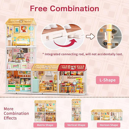 LED Building Blocks for Adults 1:24 DIY Miniature Dollhouse Kits with Roof &amp Dustproof Cover Tiny House Toy Building Sets for Kids Ages 8-12-15 Birthday Hobbies Gift for Men Women Boy Girl