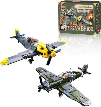 Sosuy WW2 Building Block Military Plane-Sets for Boys Men 1:32 Movable UK Spitfire &amp GE BF-109 Army Toys for Kids Ages 8+Spinning Propeller Pilots History Birthday Gifts for Teen Girls 580+ Piec