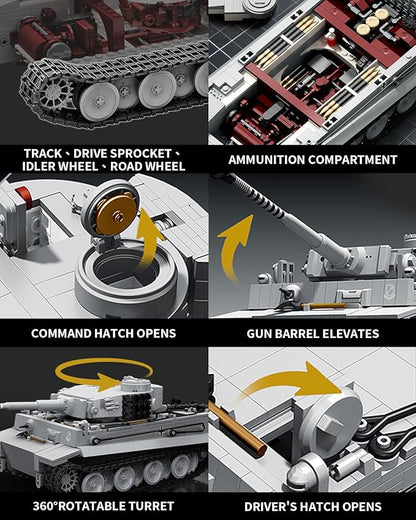 1:28 WW2 Tiger Heavy Tank Army Toy Building Sets 1544 PCS Panzer VI Tiger SO4 Military Vehicle Model Building Kits Collectible Birthday Gifts for Military Fans Adults Men Teen Boys Age 14+