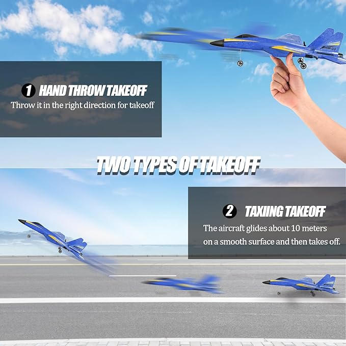 Remote Control Airplane for Kids 2 Channels Foam RC Planes Jet Wireless ToyHobby RC Glider Aircraft for Beginners Teen Boys Girls Adult Blue