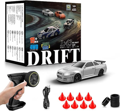 RC Drift car 1/43 Mini Rc Drift car with Gyroscope 2.4GHz Full Proportional Remote control Cars 4WD High Speed Racing with Lights Racing Tires Model Cars Gift for Adults Kids Boys Girls