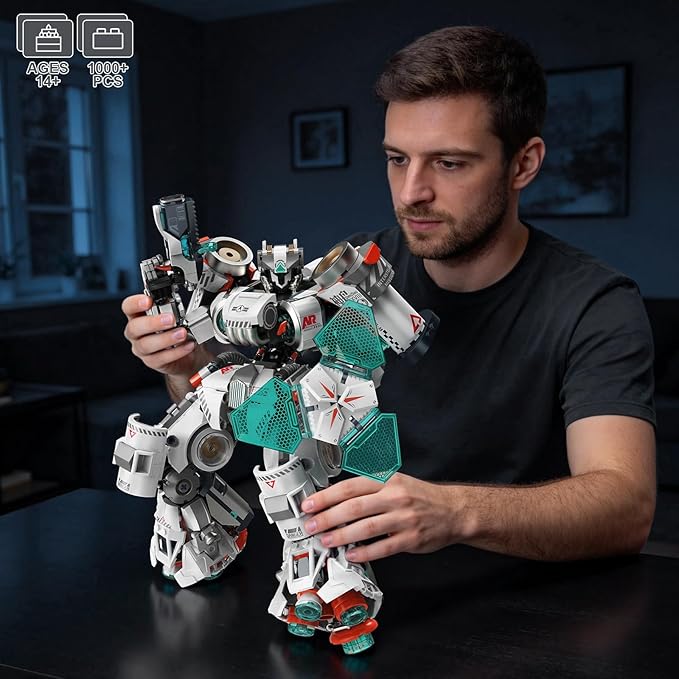 HIGH GODO Aerospace Mech Robot Transforming Building Blocks Set for Adults Warrior Justice Hero Mech Model Building Kit with Display Shelf Cool Creative Robots Toys Gift for Teens 14+ 1000+ Pieces