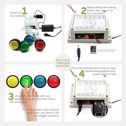 Escape Room Props 5 Colors Buttons Mechanism Press It In Order To Control 12V Magnet Lock For Exit Game Owner Player Adventurer (7 Buttons No Audio)