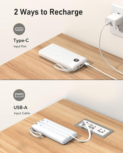 VEEKTOMX Portable Charger with Built-in Cables, 20000mAh Power Bank for iPhone, Fast Charging USB C Battery Pack, Travel Essentials Powerbank Compatible with iPhone, Samsung, Android, etc