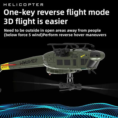 315MM UH-1 Remote Control Helicopter Aircraft for Adults Expert 6CH C032 RC Heli Maintain Altitude Brushless Motor/Optical Flow Positioning/Fly Upside Down 3D Rolling (RTF 2Battery)