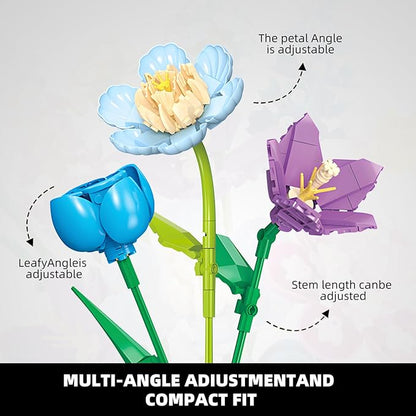 Flower Building Set for Adults Flower Bouquet Botanical Collection Unique Home Décor or Office Décor Great Gift for Her and Him (VASE NOT Included)