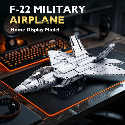 NUTCRACKER Fighter Jet Building Block Set - F-22 Raptor Military Airplane Jet Collection or Home Display Model Military Army Fighter Jet Building Toy Gift for Adult Teens Boys 14+ (1837Picece)