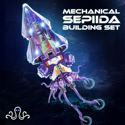 Mechanical Sepiida Building Sets for Adult Ocean Animal Collection Toy with Display Stand and Light Home Office Decor STEM Creative Gift for Teens Kids Boys Girls 8-14 975 PCS