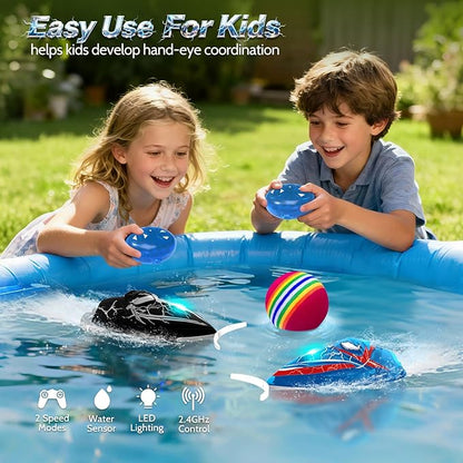 2-Pack Mini RC Boats with Floating Ball – 2.4GHz Remote Control Boats for Pools &amp Lakes 2 Speeds Auto Flip Waterproof Low Battery Alert for Kids &amp Adults