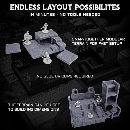 CZYY Magnetic Dungeon Tiles Set – 58 PCS Modular &amp Paintable Terrain Kit with Double-Sided Textured Floors Doors &amp Windows – Build 3D Battle Maps for DND Wargames &amp Tabletop RPGs (Basic