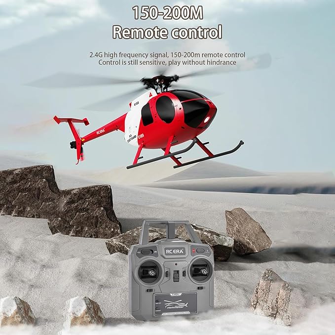 C189 RC Helicopter 1:28 Scales MD500 Model 2.4G 6CH RTF Remote Control Helicopter with Brushless Motor Single Blade Flybarless Optical Flow Localization 1 Battery - Red