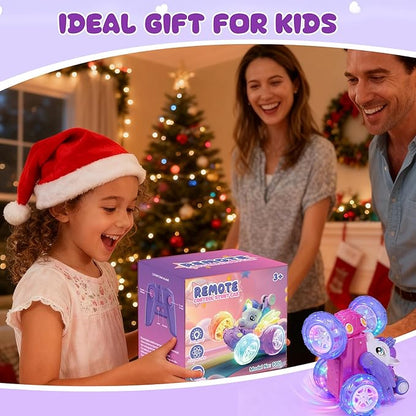 Unicorn Toys RC Car for Girls 4-6 Beginner-Friendly Cute Remote Control Toy - High-Speed All-Terrain 360°Flips Stunt &amp Cool Blinky Lights Ideal Christmas Birthday Gift for Age 3 4 5 6 7 8 - Purlpl