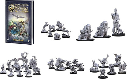 Steamforged Games Animal Adventures Faraway Sea Sourcebook with 10 Battle Maps Bundle with Miniatures: Raiders of the Lost Coast Time in a Bottle Animals Cats and Dogs of the Faraway Sea (6 Items)