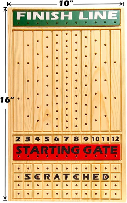 Racing Game for Adults With 11 Luxurious Metal Horses (Silver Black Rose Gold) 16 Pine Wood Race Game Board Dice &amp Card Included (Log Color)