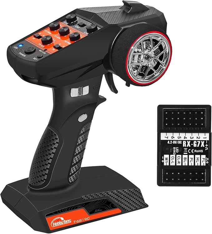 Hobby Fans RC Radio System 7CH 2.4G RC Transmitter with Receiver Anti-Jamming Remote Controller for RC Car Crawler Boat Knob
