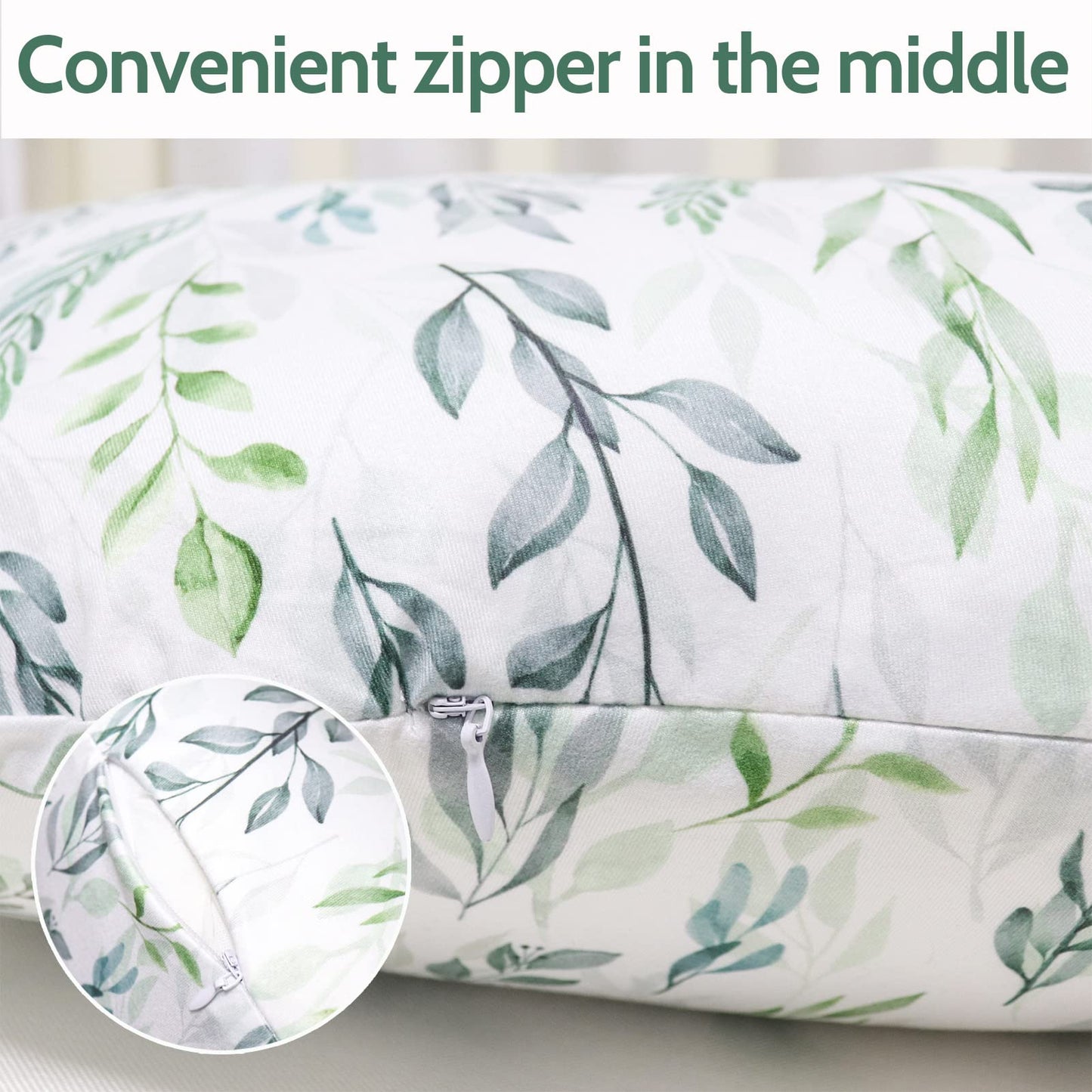 Nursing Pillow Cover Stretchy Removable Cover for Breastfeeding Pillows, Ultra Soft Comfortable Slipcover for Baby Girl and Boy, Green Leaf