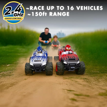 NKOK RC Sonic Racing CrossWorlds Monster Truck Sonic Ready-to-Run 2.4GHz Remote Control Toy Turbo Boost Wheelie &amp Donut Action All-Terrain Off-Road Ages 6+ Fun Gift for Kids Toy Award Win
