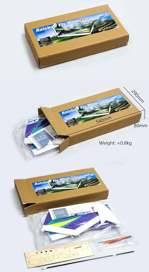DW Hobby EPP Electric Micro Flying Wing Rainbow ZAGI Plane w/1000mm Wingspan Delta Wing Tail-Pusher Flying Aircraft for Toy Plane Model Aeroplane to Build (E0604-R10)