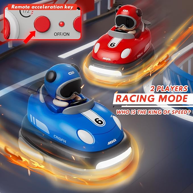 2-Player Battle 2-5 rc Car Toddler Boys Easter Toy | Cartoon Remote Control Bumper Cars with Light &amp Sound – Racing Set (Drift + Collision Modes) | 360° Spinning | Rechargeable Kids’ Race Cars