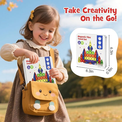Magnetic Tiles Mini Travel Toddler Set 60pcs Magnetic Blocks Building Kids Toys Montessori Preschool Classroom Must-Haves Educational Learning Sensory Toys for 3+ Year Old Boys