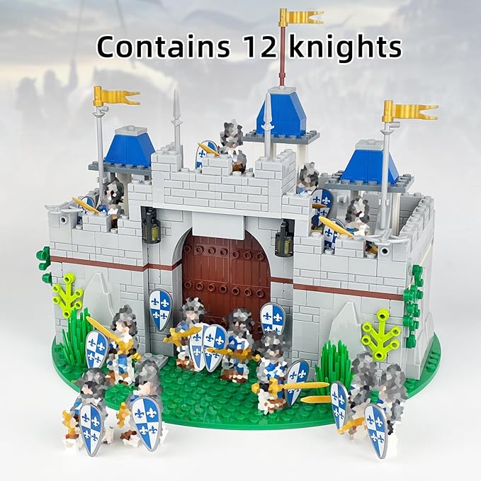 Usoway Medieval Knight Castle Building Blocks SetComes with 12 Knights FiguresCompatible with Lego Medieval Town Square Toysfor Adult and Children Ages 6+ 607016