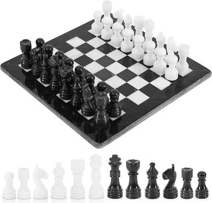 Radicaln Marble Chess Set 12 Inches Black and White Handmade Chess Game - 1 Chess Board &amp 32 Chess Pieces - Board Game for 2 Player Games - Adults Chess Sets