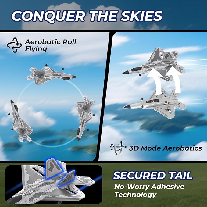 F22 Remote Control Airplane 4 Channel with Lights 2.4G RC Fighter Plane with 6-axis Gyro Stabilizer for Beginner RTF RC Plane 2 Batteries 37min Flight Time - 19in*14in