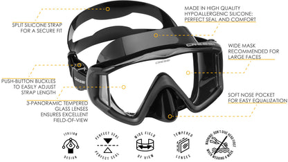Cressi Liberty Triside Spe Diving Mask, Black/Black/Black