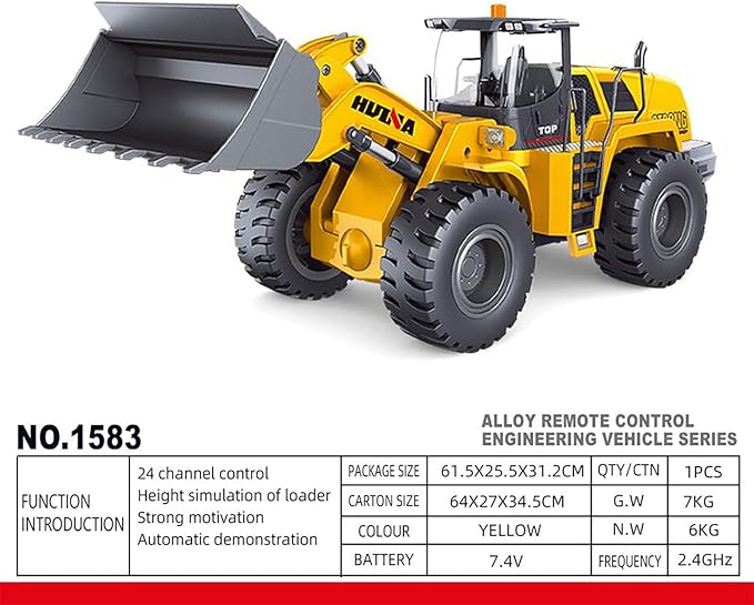 US in Stock 1/14 HUINA Toys 2.4G 10CH Radio Controlled Loader 1583 Electric Lifting System Lights Sound RC Construction Vehicles Assembled Hobby Garde Model for Adult Hobby