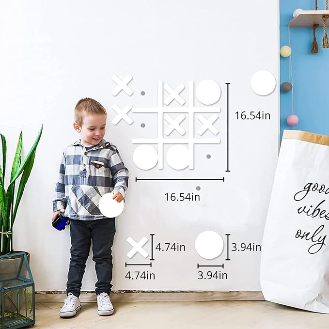 Magnetic Tic Tac Toe Wall-Mount GameGame Room DecorHallway DecorPlayroom DecorModern Wall Decals for Kids RoomClassroom&ampOfficesBest Gift for Family Friends (White)