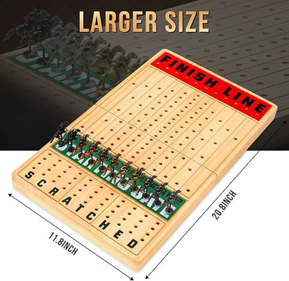 Large 21 Inches Horse Race Board Game Horse Racing Games with Cards and Dice &amp 11 Luxury Metal Horses Thickened Wood Chessboard Classic Wooden Table Top Board Games for Adults and Family