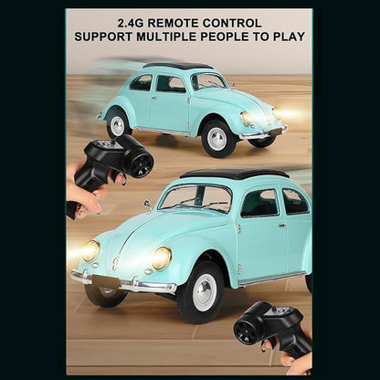 Remote Control Car 1:16 Scale Classic Beetle 1950 Model Toys Car for Teens 2.4GHz 4CH RC Car Rear Wheel Drive with LED Ligjhts and Rechargeable Battery Birthday for Teens Adults