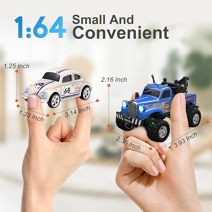 MOONTOY 1:64 Scale Mini Alloy Truck RC Car with LED Lights 2.4Ghz Remote and App Control Toy Car 3-Speed Adjustment Pocket Toy Car for Kids 4-8 Years and Adults (Blue)