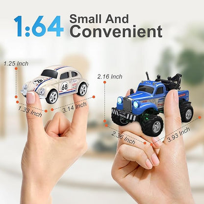 MOONTOY 1:64 Scale Mini Alloy Truck RC Car with LED Lights 2.4Ghz Remote and App Control Toy Car 3-Speed Adjustment Pocket Toy Car for Kids 4-8 Years and Adults (Red)
