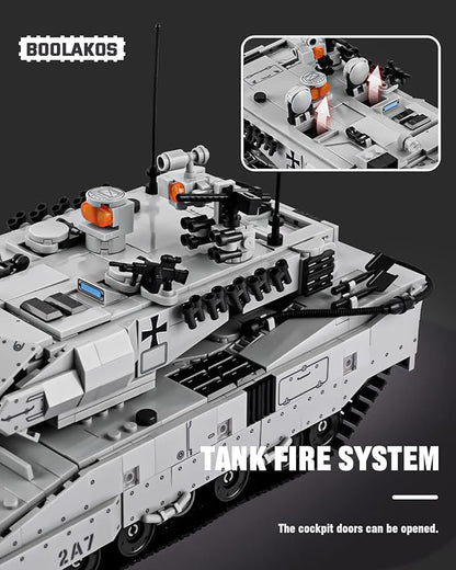 Leopard II A7 Main Battle Tank Building Block Military Tank Building Toy Set to Display Collectible WW2 Army Model for Adults (1498 Pieces)