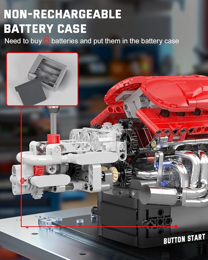 Mould King 10226 Engine Model Kit That Runs- Build Your Own STEM V12 Model Engine with Transmission 12-Cylinder Supercar Engine kit Building Engineering Toys for Adults Collections (863+PCS)
