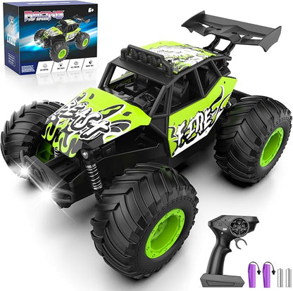 Remote Control Car All Terrain RC Cars with Speed Switch RC Truck with LED Headlight and Rechargeable Batteries 20KM/H Monster Truck Toys Gift for Boys 6-8 8-12 Green