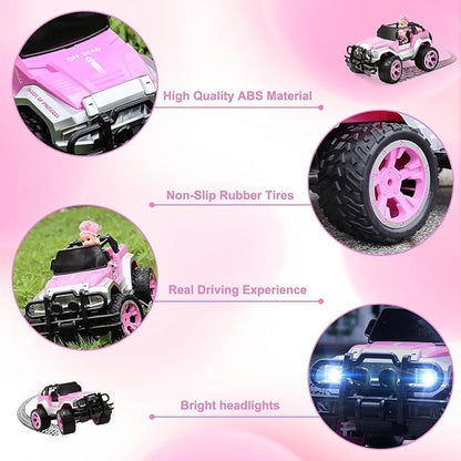 Carox Remote Control Car for Girls 160 mins Pink RC Car with Doll and Sticker 1:16 Scale RC Convertible Truck with Rechargeable Batteries Birthday for Ages 4-12 Years Girls