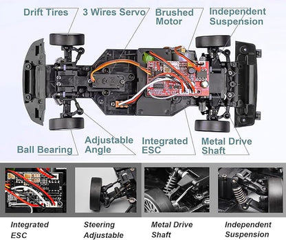 1/18 RC Drift Car with Gyro LDRC Drift Car RWD Hobby RC Car Drifting and Race with ESP Gyroscope Proportional Throttle Steering Metal Drive Shaft Independent Suspension Adult LD1802