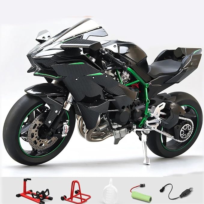 HTLNUZD 1/6 Scale H2R Alloy Diecast Motorcycle with Sound &amp Light Features High Gloss Spray Finish Rubber Tires Premium Collectible Gift