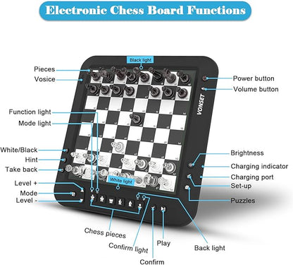 P6 Electronic Chess Board Chess Computer Talking Smart Chess Board Magnetic Electronic Chess Set with LED for Kids &amp Adults
