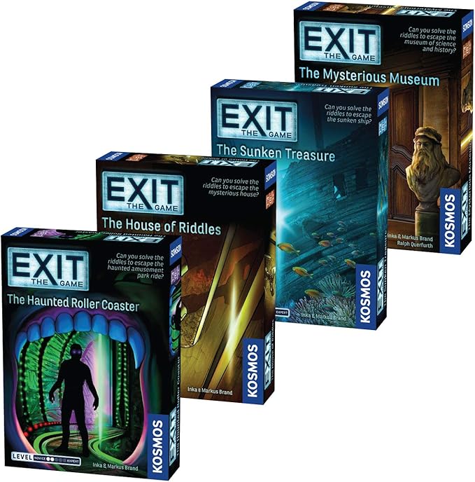 EXIT: The Game 4-Pack Escape Room | Beginner Bundle | Haunted Roller Coaster Sunken Treasure Mysterious Museum House of Riddles | Family-Friendly Cooperative Game | 1- 4 Players Ages 10+
