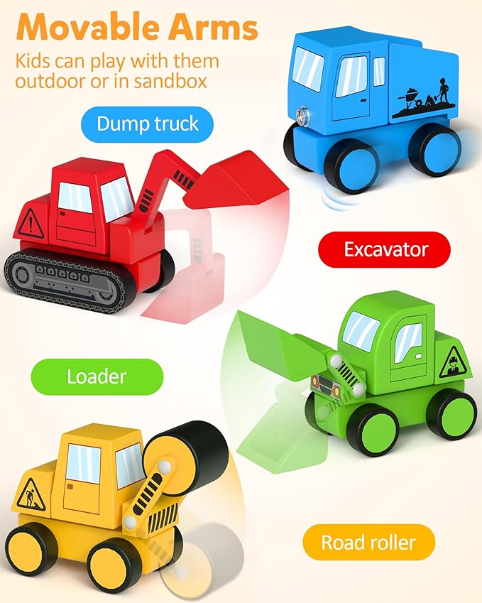 Coogam Snap Together Vehicle Toys for Toddlers Wooden Montessori Take Apart Construction Engineering Car - Assembly Building Game STEM Fine Motor Educational Toy Gift for Kids Ages 3-8