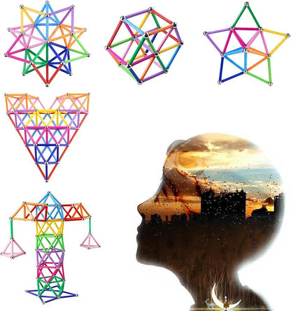 308 Pieces Magnetic Building Blocks Toys Magnet Construction Build Kit Education Toys 3D Puzzle for Kids Playing Stacking Game with Magnetic Bricks and Sticks Color Random