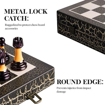Chess Set 16 Wooden Foldable Black White Chess Board 3.5 Luxury Weighted Acrylic Chess Pieces with Storage Slots for Adults Children Gift Large