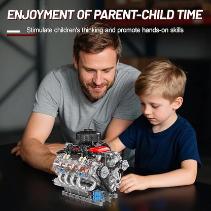 Mini V8 Engine Model Sets - 487 PCS DIY Building Toys Car Motor Kits That Runs - Gift Idea for Adults Boys Girls for Mechanic Engineering Construction